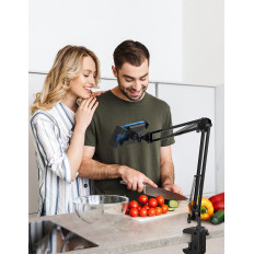 Poignée pliante épaule faite main pour le bureau de table sur tablette de téléphone noir et gris