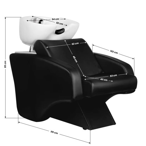 Hair System C38 zwarte kapperswasunit — zijaanzicht