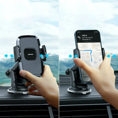 Porta cellulare per auto con braccio telescopico sul cruscotto e vetro nero