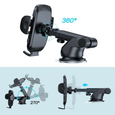Auto-telefoonhouder met telescopische arm op het dashboard en zwart glas