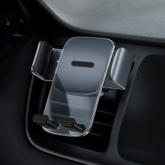 Car holder on the phone on the air checkered. Black ventilation
