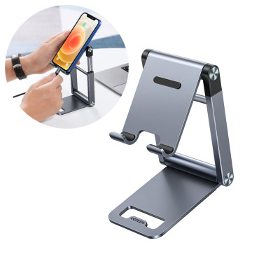 Soporte de soporte plegable debajo del trípode del teléfono inteligente en el teléfono gris