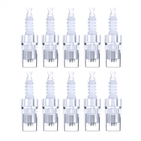 10 náhradných zásobníkov pre microneedle pero so 12 ihlami — zobrazené spolu