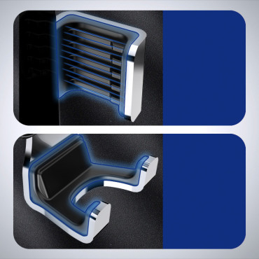 Suporte de carro gravitacional para um smartphone em um ventilador azul