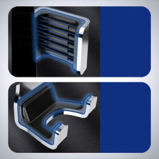 Suporte de carro gravitacional para um smartphone em um ventilador azul