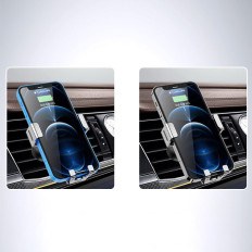 Suporte de carro gravitacional para um smartphone em um ventilador azul