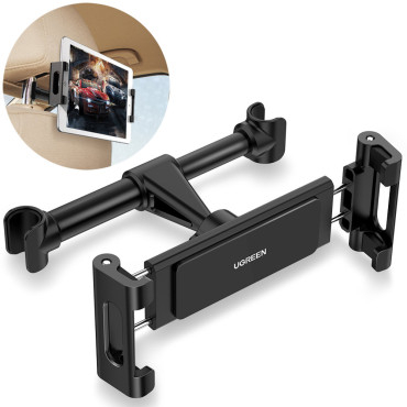 Car Smartphone Tablet Holder Mounted to Black Headrest