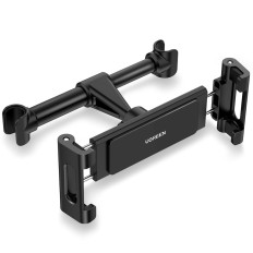 Auto-Smartphone-Tablet-Halter, der an schwarzen Kopfstütze montiert ist