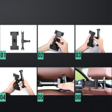 Car Smartphone Tablet Holder Mounted to Black Headrest