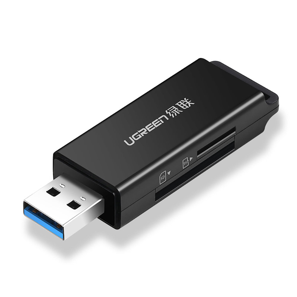 Bärbar TF / SD-kortläsare under USB 3.0 Svart