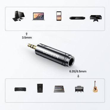 Adaptador de áudio do adaptador 3.5mm (Masculino) em 6.35mm mini jack (feminino) cinza