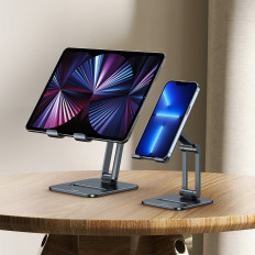 Stand de métal Stand pour smartphone Bureau biaxial pliable à 13 "gris