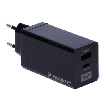 Gan 65W φορτιστή με USB-C QC 3.0 PD Black Ports