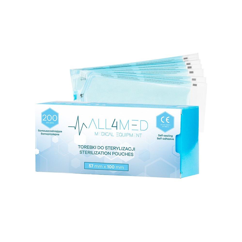 Sacs autoclavables All4med 57mm x 100mm 200pcs — vue de face