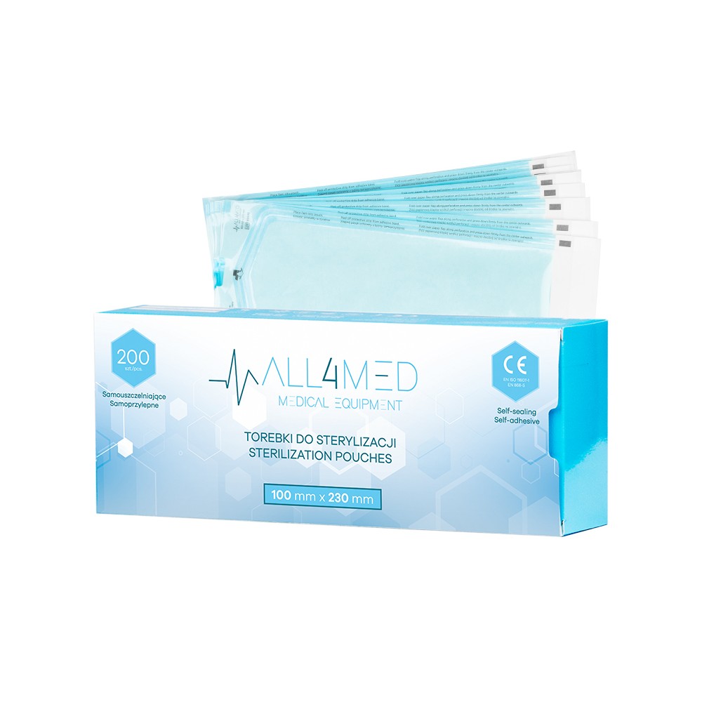 All4med αυτοκλειόμενες σακούλες αποστείρωσης 100mm x 230mm 200τεμ. — συσκευασία