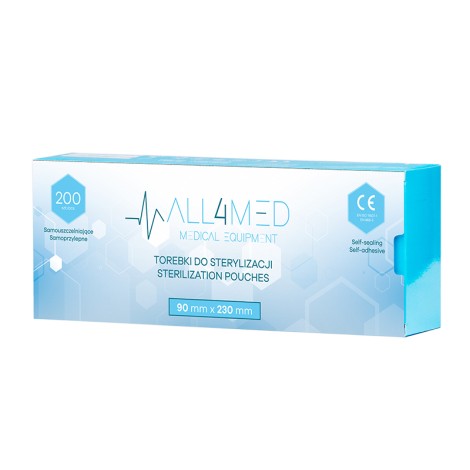 All4med autoclavierbare Sterilisationsbeutel 90mm x 230mm, 200 Stück — Verpackung
