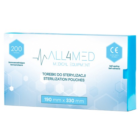 Sachets autoclavables ALL4MED 190mm x 330mm 200 pcs — vue de face