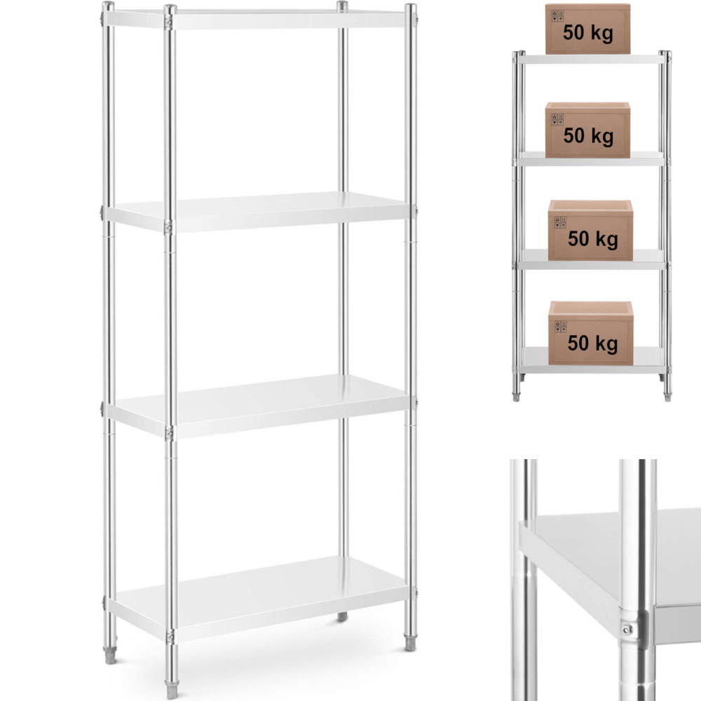 Gastronomische magazijnstaalplank tot 200 kg 80 x 40 x 180 cm