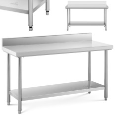 Gastronomischer Arbeitstisch mit einem Rack und einem Stahlregal 150 x 60 cm