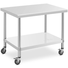 Mesa de metal gastronômico em rodas com uma prateleira de aço 70 x 100 cm