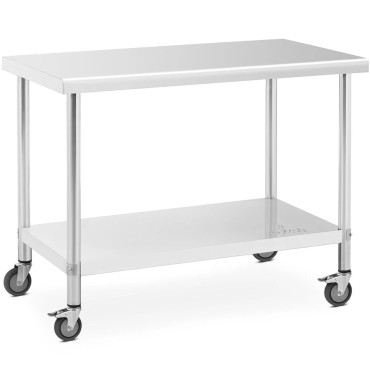 Mesa de metal gastronômico em rodas com um aço de prateleira 60 x 120 cm