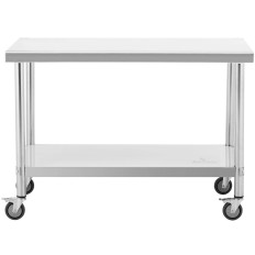 Tavolo in metallo gastronomico su ruote con ripiano. Acciaio 70 x 120 cm