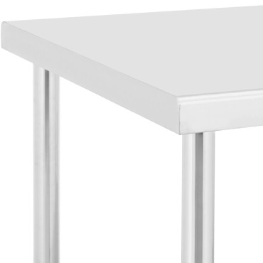 Tabela de metal gastronomia nas rodas com uma prateleira. Aço 70 x 120 cm
