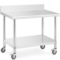 Mesa metálica gastronómica sobre ruedas con estante y rand acero 70 x 100 cm