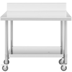 Gastronomische metalen tafel op wielen met plank en randstaal 70 x 100 cm