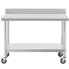 Gastronoomiline metallist tabel ratastel riiulil ja rack terasest 70 x 120 cm