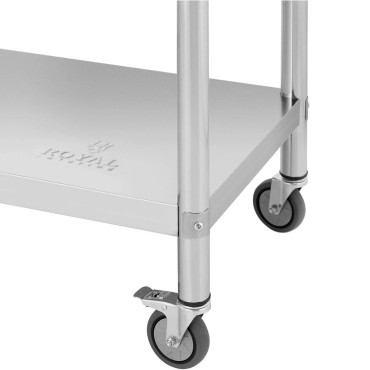 Table métallique gastronomique sur roues avec étagère et rack en acier 60 x 150 cm