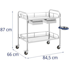 Trolley de laboratorio Acero cosmético con acero 2 cajones 2 estantes 85 x 54 x 28 cm