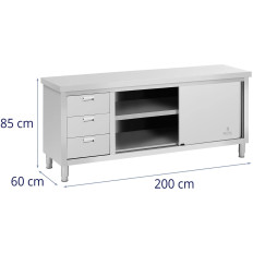 Osrednja delovna miza z omarico z odklopnimi rešetkami in tremi ploščadi 200 x 60 x 85 cm