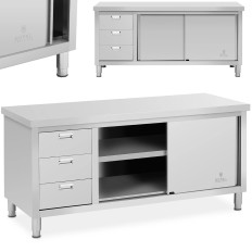 Tabla de trabajo de encimera de tablero de trabajo con un gabinete con una puerta corredera y 3 cajones 180 x 70 x 85 cm