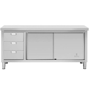 Piano di lavoro da lavoro da tavolo Torre da lavoro con un armadio con porta scorrevole e 3 cassetti 180 x 70 x 85 cm