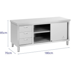 Tabela de trabalho worktop workturn com um armário com uma porta de correr e 3 gavetas 180 x 70 x 85 cm