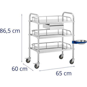 Laboratory Trolley Kosmetiska Kosmetiska Stål 3 Hyllor 1 Lådan 65 x 60 x 86,5 cm 15 kg