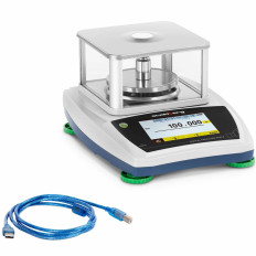 Analytisk laboratorieskala med ett glasskydd med en LCD-pekskärm 200 g / 0,001 g