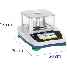 Analytisk laboratorieskala med ett glasskydd med en LCD-pekskärm 200 g / 0,001 g