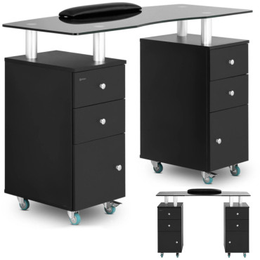 Mesa de manicure cosmético mesa com armários nas rodas 120 x 51,5 x 81 cm preto