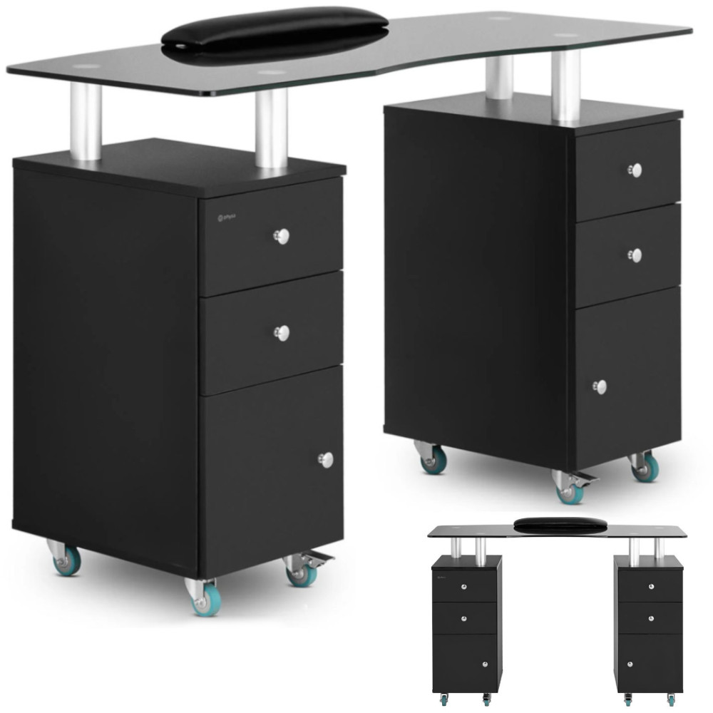Mesa de manicure cosmético mesa com armários nas rodas 120 x 51,5 x 81 cm preto