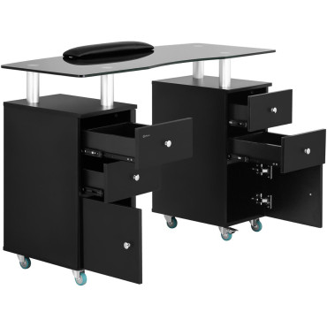 Bureau Cosmetische manicure tafel met kasten op wielen 120 x 51,5 x 81 cm zwart