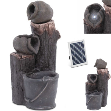 Fonte. Cascata de jardim solar com iluminação LED. 2 pratos com um balde 3 em