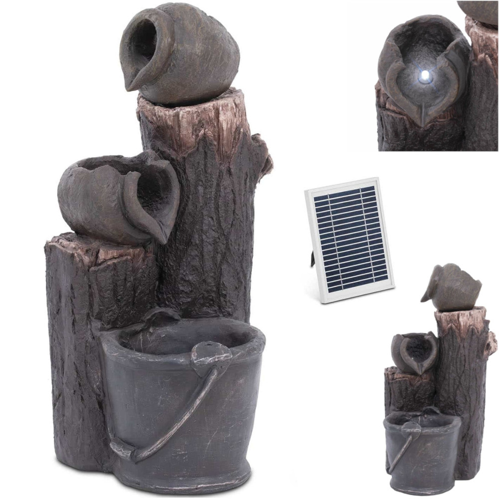 Fonte. Cascata de jardim solar com iluminação LED. 2 pratos com um balde 3 em