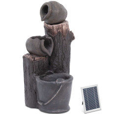 Fountain. Solar garden cascade with LED lighting. 2 dishes with a bucket 3 in