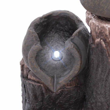 Fonte. Cascata de jardim solar com iluminação LED. 2 pratos com um balde 3 em