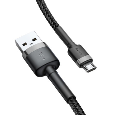 Odolný elastický kabel USB MicroUSB QC3.0 2,4a 0,5 m černá a šedá