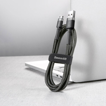 Holdbar elastisk kabel USB MicroUSB QC3.0 2.4A 0,5m sort og grå