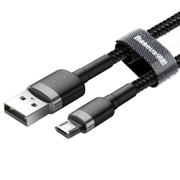Tartós rugalmas kábel USB MicroUSb QC3.0 2.4a 0,5m fekete és szürke