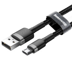 Odolný elastický kabel USB MicroUSB QC3.0 2,4a 0,5 m černá a šedá
